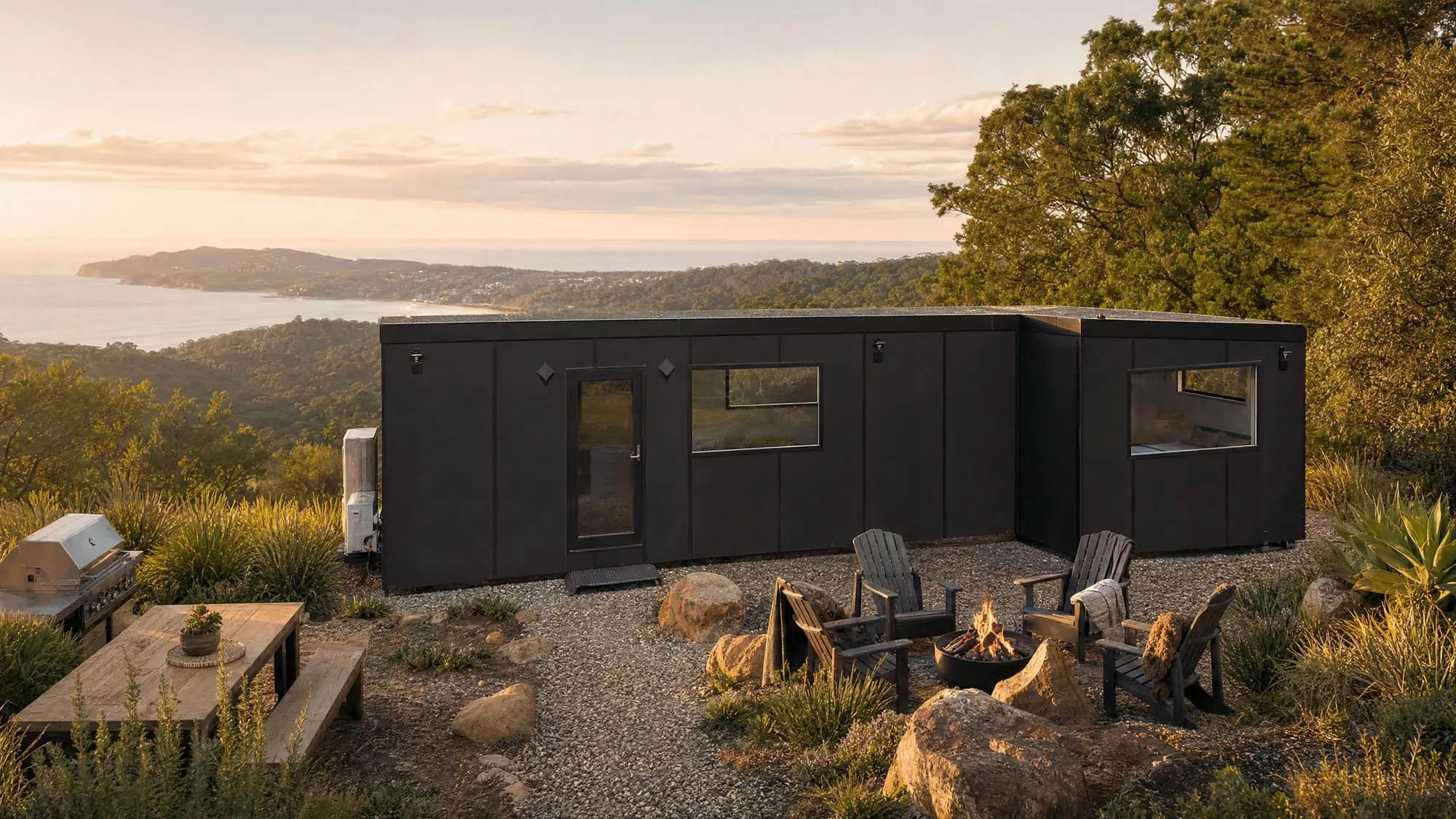 Exterior of an Urban Modular MicroHome on a level block.