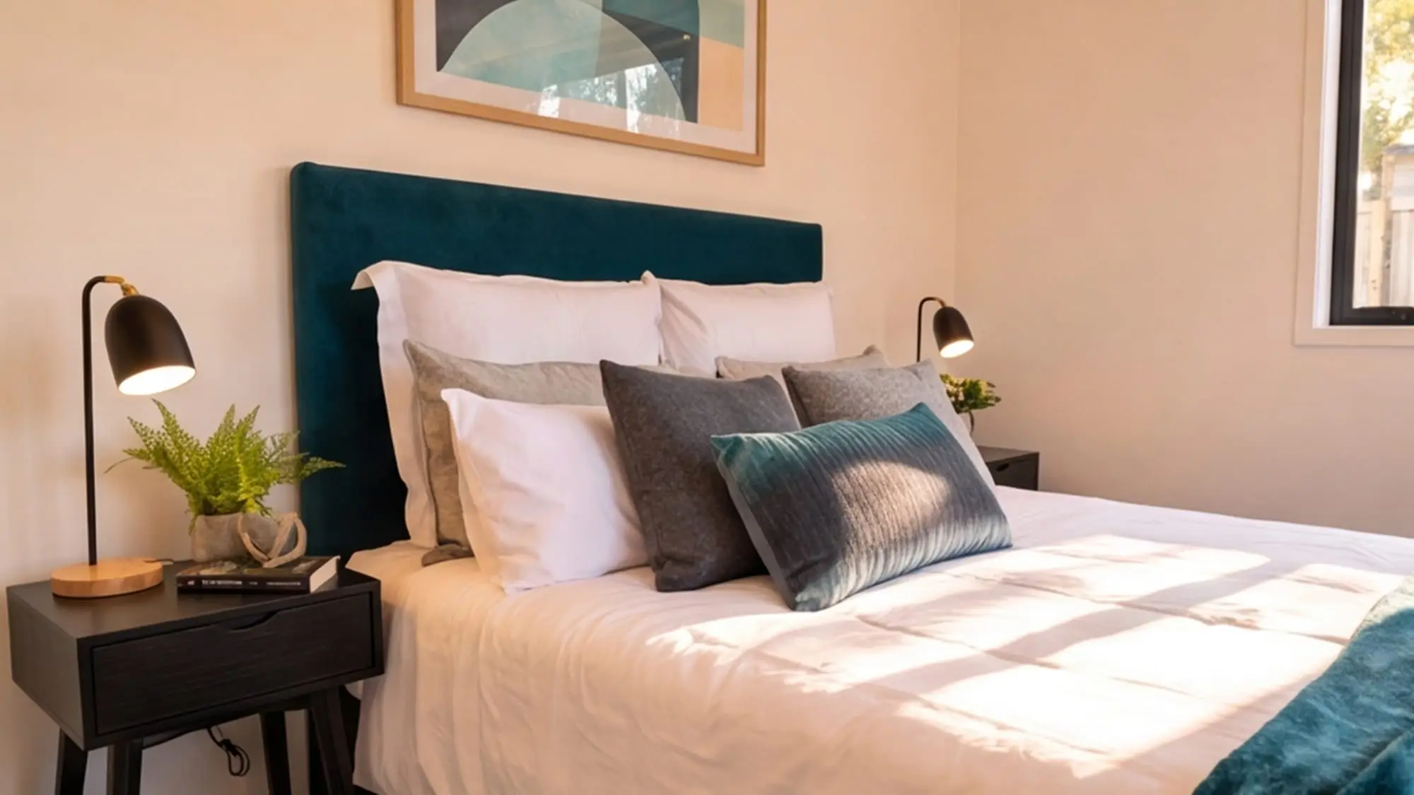 The bedroom inside a 3.2m-wide MicroHome, with room to walk around the bed — play the video
